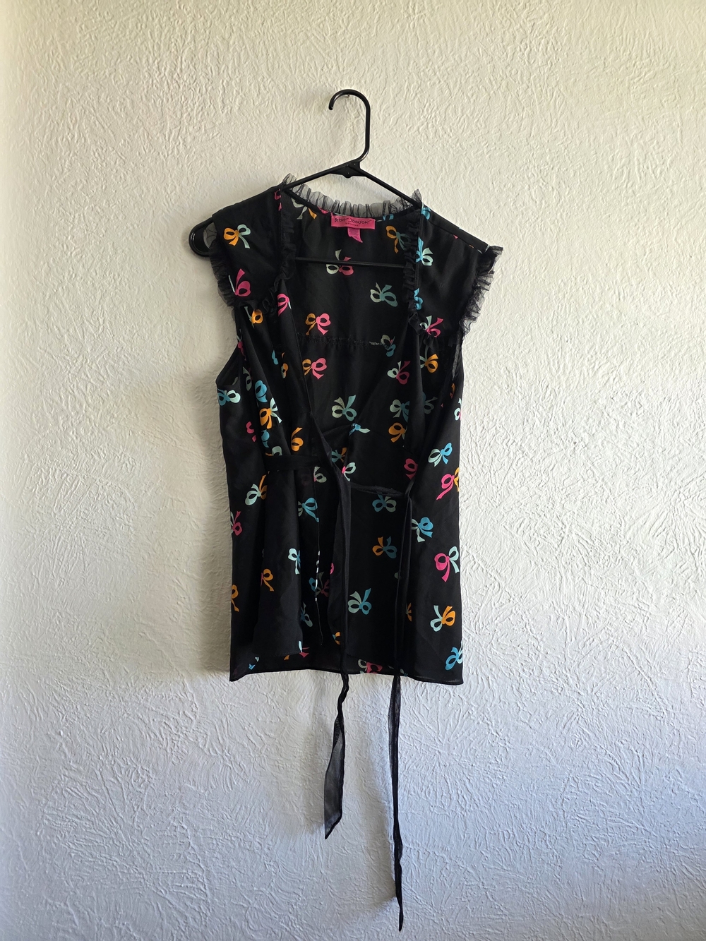 Betsey Johnson Black Sleeveless Top with Multicolor Bow Motif